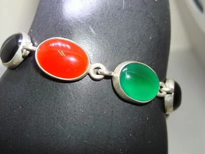 PULSERA VINTAGE AÑOS 80 MEXICO CII 925 INCRUSTACIONES PIEDRAS PRECIOSAS! 7 1/2" Foto 1 de 4