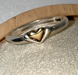 WJ 14K Gold Silver Dainty Heart Band Stackable Ring-LOVE-Size 5 - Picture 1 of 15