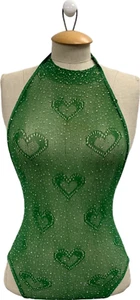 Ciberia Green Heart Pattern Halter Bodysuit One Size - Picture 1 of 6