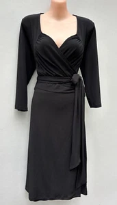 JANE LAMERTON Black Stretch Jersey Full Wrap Dress 3/4 Sleeves sz 14 - Picture 1 of 8