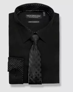 $75 Nick Graham Men's Black Modern-Fit Plaid Tie Dress Shirt Size 16-16.5 34/35 - Picture 1 of 2