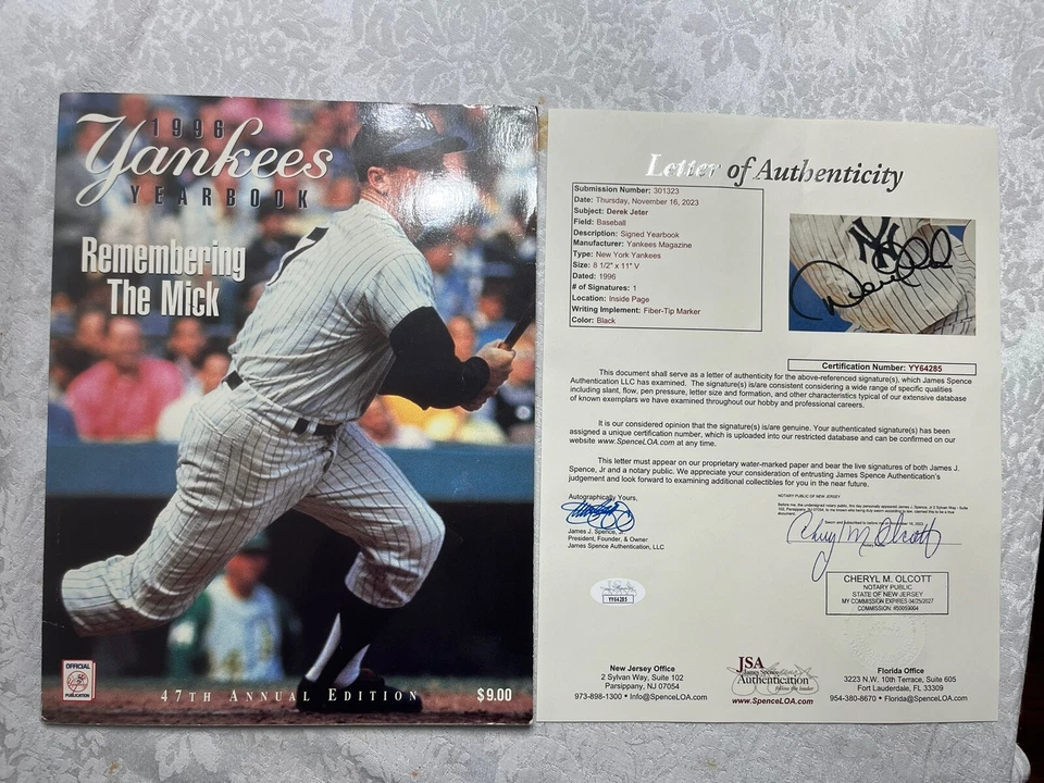 Derek Jeter Auto 1996 Yankee Yearbook ROY/World Series Champ 1 Of A Kind On eBay - Image 1 of 4