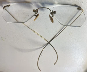 Signed: ? 1-10 12K GF Gold Sexagon Polygon rimless granny eyeglasses Bifocals an - Picture 1 of 18