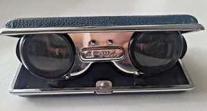 Vintage Pal-F Opera Binoculars Navy Blue Case Silver Frame Japan - Picture 1 of 10