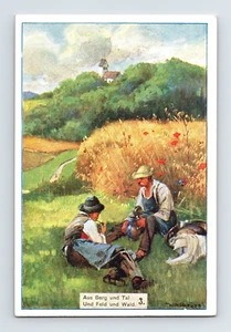 Tarjeta comercial victoriana Lunch Break Mittagsrast de la década de 1890 Alemania 2,5" x 4" - Imagen 1 de 2