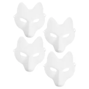 4pcs Diy Fox Mask Blank White Animal Masks For Kids Halloween Masquerade Party - Picture 1 of 12