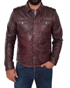 Men Genuine Lambskin Leather Shirt Premium Full Sleeves 100% Button Strap Jacket - Picture 1 of 7