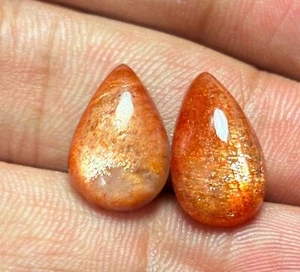 Natural Sunstone Pair Cabochon Loose Gemstone Flat Back For Jewelry Making J8762 - Picture 1 of 5