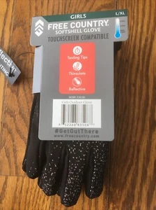 Free Country Softshell Glove Girls - Thinsulate Reflective - Size L/XL - Black - Picture 1 of 2