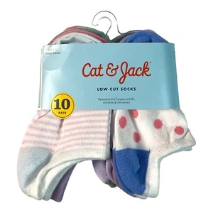 Cat & Jack - Girls Stripes & Polka Dots Low-Cut Socks 10-Pack - Small 5.5-8.5 - Picture 1 of 7