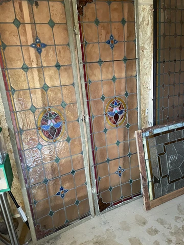 Gorgeous Pair c. 1880 Victorian stained Glass Doors Windows Cover