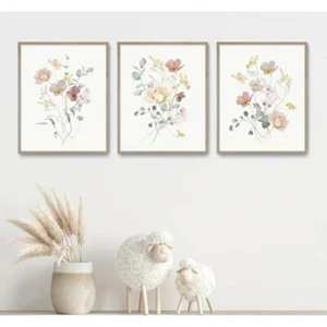 Physische Drucke 3er Set ungerahmte Wildblumen Leinwand Wanddekor für Schlafzimmer oder - Bild 1 von 4