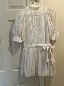 VTG Ruth Of Carolina Girls Size 7 Puff Sleeve White Drop Waist Dress - Picture 1 of 5