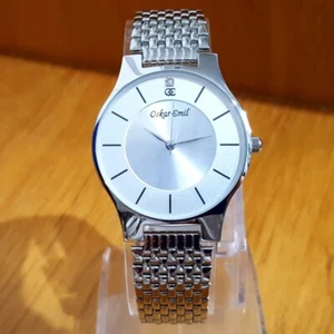 Mens Silver Rice-Bead Bracelet Slim Oskar Emil Ascot Gents Diamond Watch - Picture 1 of 8