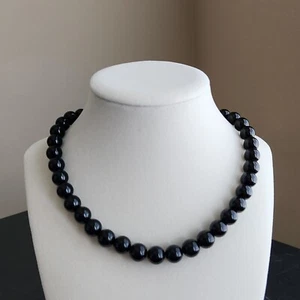 18 inch Onyx Gemstone Natural 8mm Bead Necklace 925 Solid Sterling Silver - Picture 1 of 6