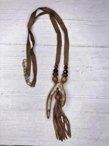 Alisha D Handmade Synthetic Leather Long Necklace w/ Resin Pendant and Tassel - Picture 1 of 2