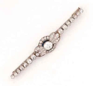 Vintage 20th Century Old Brilliant Cut Cubic Zirconia & Blue Sapphire Brooch Pin - Picture 1 of 4