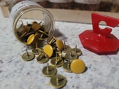 Thumb Tacks - yellow- Lot of 500 - Flat Head - Metal  - Image 1 of 4