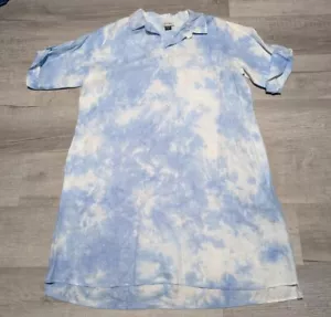Jack & Jo 100% Linen Shirt Dress Sky Clouds Tie Dye XL Short Sleeve Blue White - Picture 1 of 9