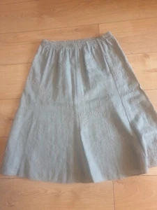 SIZE 16 LINEN ELASTICATED SKIRT KAKHI GOOD CONDITION - Picture 1 of 2