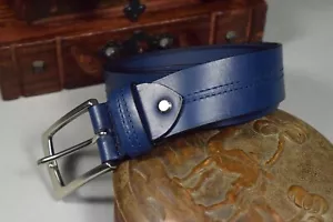 CINTURON HOMBRE SUTURA AZUL GENUINO CUERO VACUNO 35 MM HECHO A MANO MA LEATHER - Bild 1 von 8