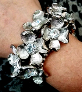 Silber Blumen Kühn Vintage Stretch Armband - Bild 1 von 1