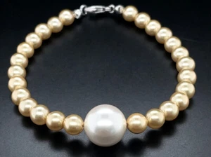SCHMUCKJAGD ARMBAND 925/- SILBER RHODINIERT MIT MUSCHELKERNPERLEN - Bild 1 von 3