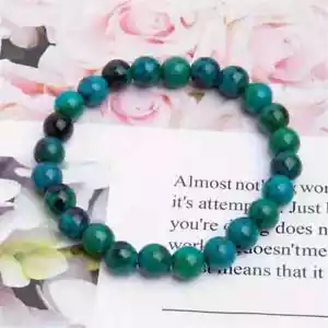 1pc Chrysocolla Malachite Beaded Bracelet, Natural Stone Round Beads - Picture 1 of 4