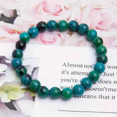 1pc Chrysocolla Malachite Beaded Bracelet, Natural Stone Round Beads Foto 1 de 4