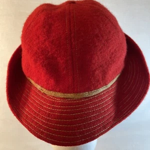 VTG Woolrich Red 100% Wool Hunting Bucket Hat W Ear Flaps Approx 22" Around Rim - Picture 1 of 16