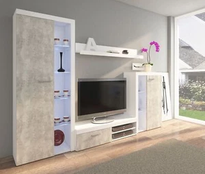 Wohnwand Rumba Anbauwand Wohnkombi Wohnzimmer Weiss matt + Beton hell NB - Bild 1 von 3