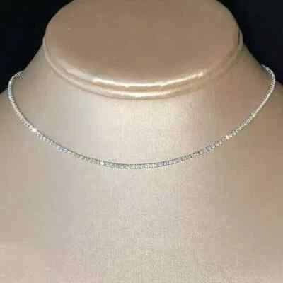 Collar de tenis enchapado en oro blanco de 14 k con diamantes creados en laboratorio de corte redondo de 7 quilates de 18" Foto 1 de 2