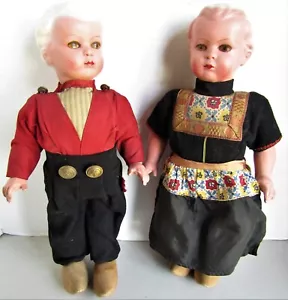 Muñecas antiguas de 17" caminantes holandesas para niños y niñas, madera y compuesto era de la Segunda Guerra Mundial - Imagen 1 de 7