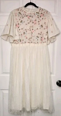 Ivy City Co Lillian Dress Womens XXL Ivory W/ Pink Flowers Flutter Sleeves Fairy - Image 1 of 4