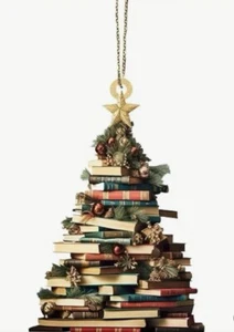 Lot 4 Acrylic Christmas Ornaments Books / Teacher Gift Decor w/ Tie - Picture 1 of 3