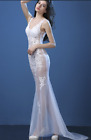 Exquisite Designer Appliqué White Dress Sheer Embellished Long Gown Embroidered