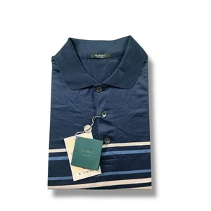 Polo golf uomo Marbas Filodi Scozia blu navy a righe cotone taglia L 52 nuova con etichetta - Foto 1 di 7