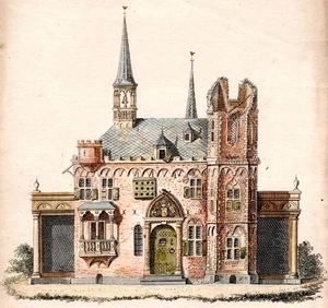 1802 Gothic Garden Folly Gravur aus Van Laar's Magazine of Garden Ornaments - Bild 1 von 2