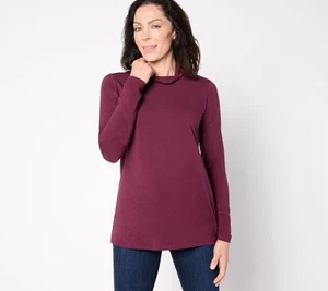 Belle by Kim Gravel Primabelle Polished Mock Neck Top Winetasting L New - Picture 1 of 1