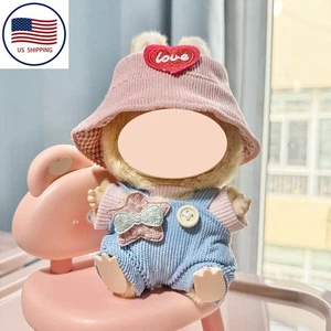 Cappello Love rosa con tuta in velluto a coste blu e toppa stella per abiti bambola peluche 17 cm - Foto 1 di 26