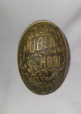 Antique Brass Door Knob City of New York Public School Embossed Single Door Knob - Image 1 of 4
