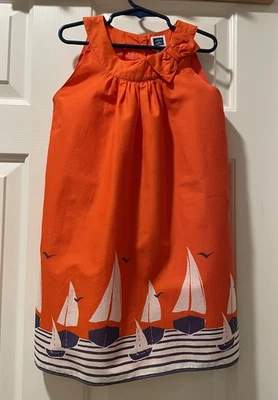 Janie and Jack Dress Santorini Sunset Red Nautical Cotton Batiste Sailboat Sz 6 - Image 1 of 4
