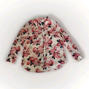 Gap Women's XL Boyfriend Fit 100% Cotton Button Up Cream & Roses Blouse Boho - Picture 1 of 10