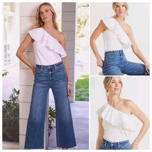 Nation LTD Optic White Noella Ruffle One Shoulder Top 100% Cotton Small - Picture 1 of 7