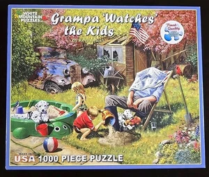 Grampa Watches The Kids Play in Yard 1000 Piece Puzzle Made In USA Kevin Walsh - Picture 1 of 4