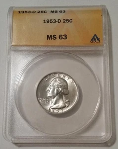 1953 D Washington Quarter MS63 ANACS - Picture 1 of 2