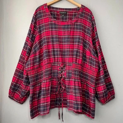 Top túnica Lane Bryant talla grande 26 rojo franela a cuadros renacentista steampunk boho Foto 1 de 4