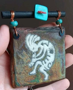Raku Pottery Art Mini Hanging Tile Kokopelli Jeremy Diller EUC Southwestern Deco - Picture 1 of 4