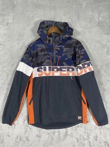 Superdry Jacket Mens Medium Blue Orange Camo Half Zip Pullover Hooded Worldwide - Picture 1 of 16