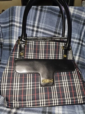 Bolsa satchel Brooks Brothers designer acabamento em couro genuíno xadrez tartan - Imagem 1 de 4